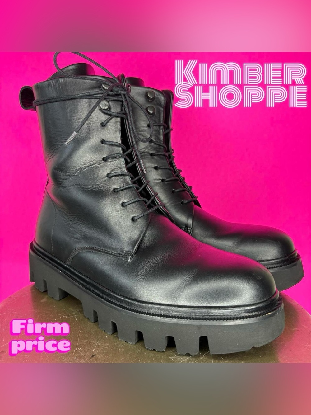 KOIO Cortina Black Leather Chunky Lug Sole Lace-Up Boot EU 38 US 8